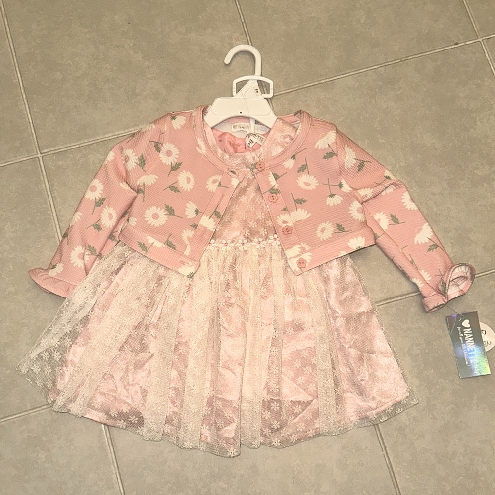 NWT Nannette Baby 3-piece pink dress set 18 month
